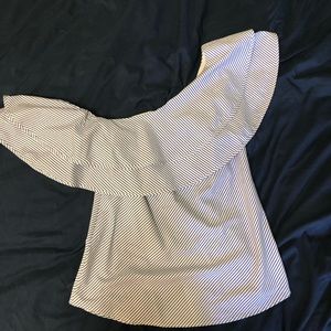 One shoulder ruffled stripe top